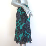 Moschino Cheap and Chic Ruffle-Front Skirt Aqua Floral Print Silk Size US 6