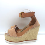 See by Chloe Glyn Platform Espadrille Wedge Sandals Beige Suede Size 37