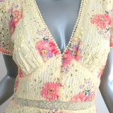 LoveShackFancy Embroidered Ruffle Mini Dress Bea Yellow Floral Print Size 2