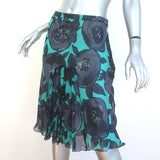 Moschino Cheap and Chic Ruffle-Front Skirt Aqua Floral Print Silk Size US 6