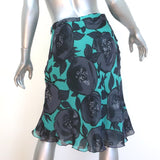 Moschino Cheap and Chic Ruffle-Front Skirt Aqua Floral Print Silk Size US 6