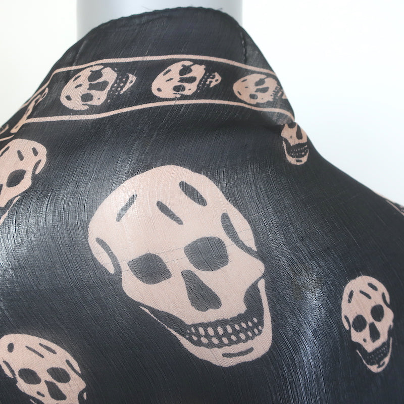 Alexander McQueen Skull Scarf Black &amp; Beige Silk Chiffon 40" X 44"