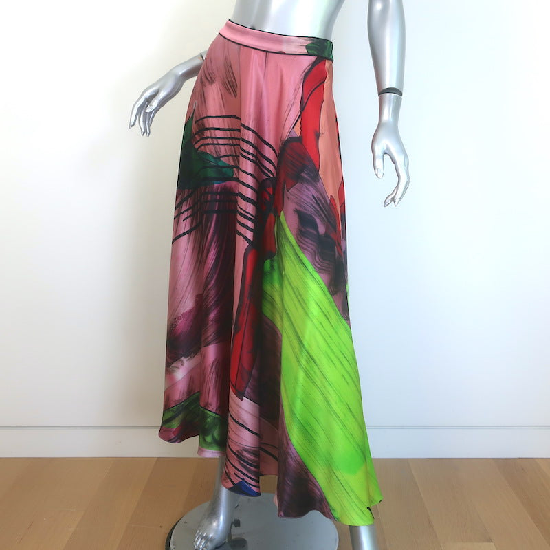 Roksanda Printed Satin Tie-Side Blouse &amp; Midi Skirt Set Multicolor Silk Size 8