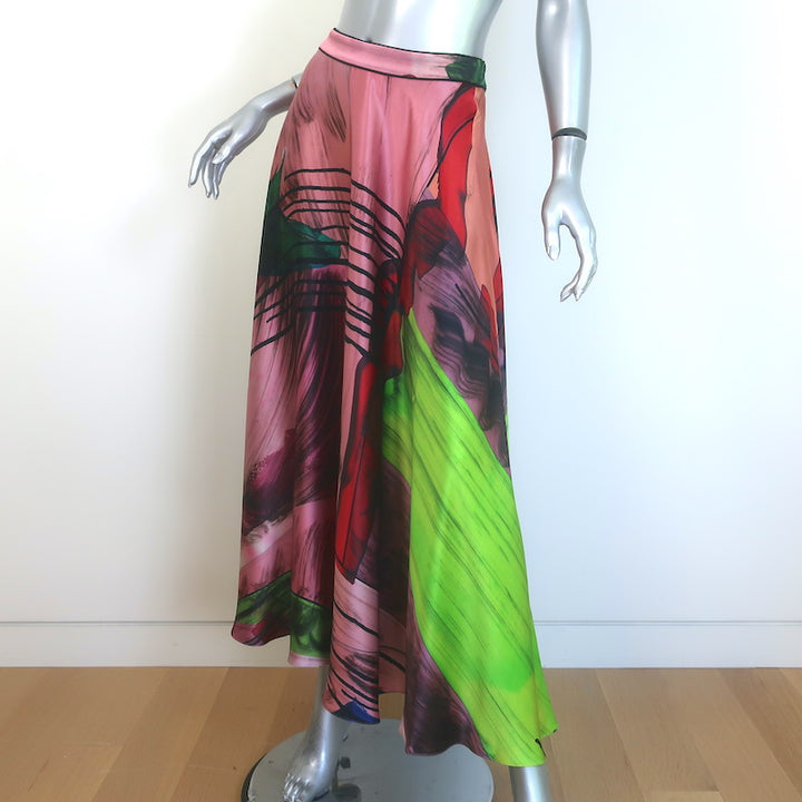 Roksanda Printed Satin Tie-Side Blouse &amp; Midi Skirt Set Multicolor Silk Size 8