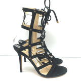 Jimmy Choo Meddle Lace-Up Caged Gladiator Sandals Black Suede Size 38.5