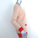 Celine Colorblock Cashmere Cardigan Peach Size Large V-Neck Sweater