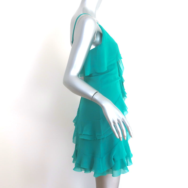 Alice + Olivia Tiered Ruffle Mini Dress Turquoise Chiffon Size 0 NEW