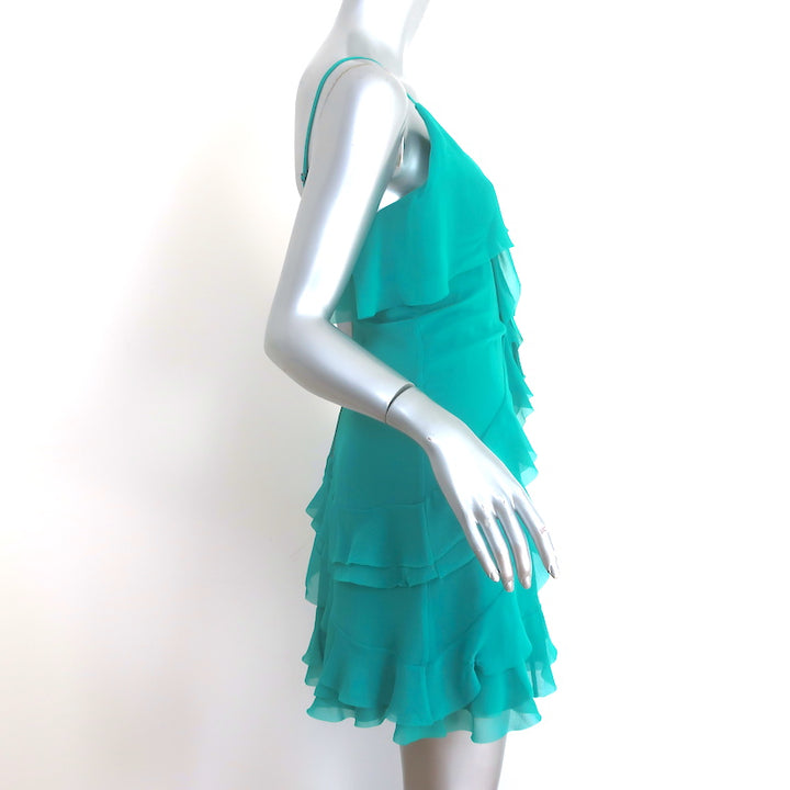 Alice + Olivia Tiered Ruffle Mini Dress Turquoise Chiffon Size 0 NEW