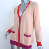 Celine Colorblock Cashmere Cardigan Peach Size Large V-Neck Sweater