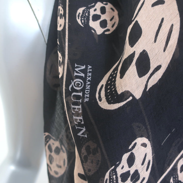 Alexander McQueen Skull Scarf Black &amp; Beige Silk Chiffon 40" X 44"