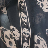 Alexander McQueen Skull Scarf Black & Beige Silk Chiffon 40" X 44"
