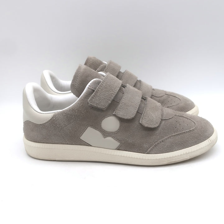 Isabel Marant Beth Grip-Strap Low Top Sneakers Taupe Gray Suede Size 39
