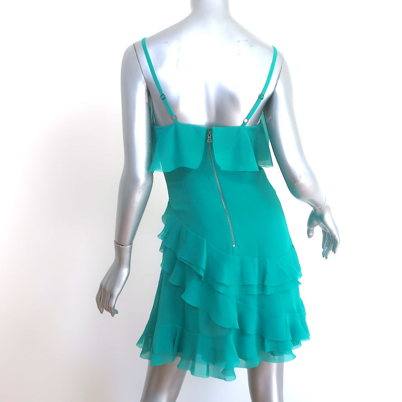 Alice + Olivia Tiered Ruffle Mini Dress Turquoise Chiffon Size 0 NEW