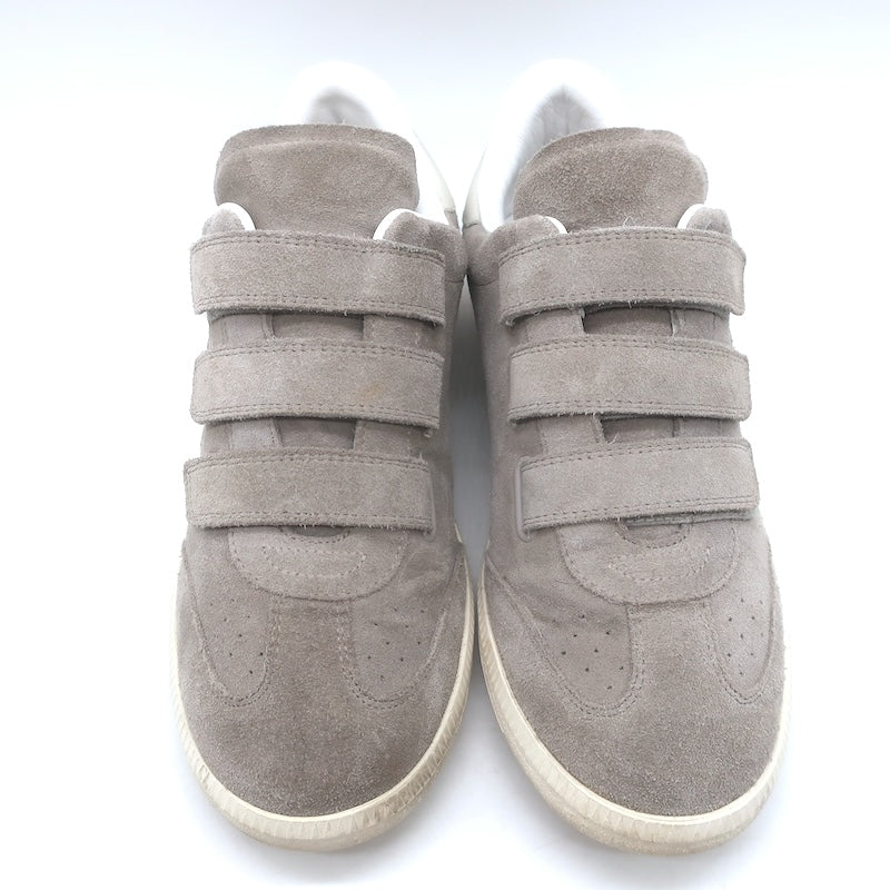 Isabel Marant Beth Grip-Strap Low Top Sneakers Taupe Gray Suede Size 39