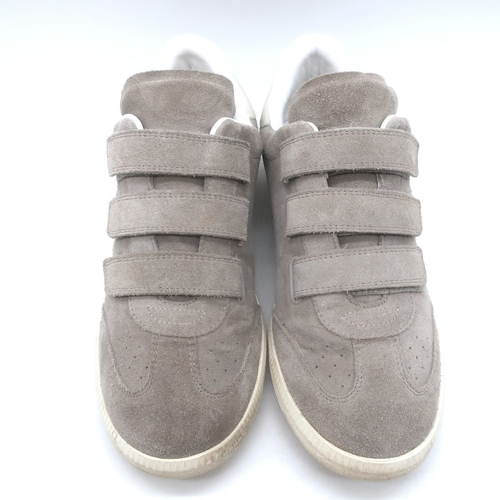 Isabel Marant Beth Grip-Strap Low Top Sneakers Taupe Gray Suede Size 39