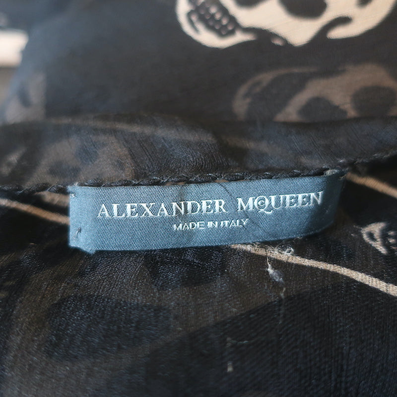 Alexander McQueen Skull Scarf Black &amp; Beige Silk Chiffon 40" X 44"