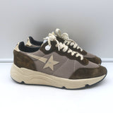 Golden Goose Running Sole sneakers in brown suede and mesh, pre-owned with light scuffs, luxe designer appeal
