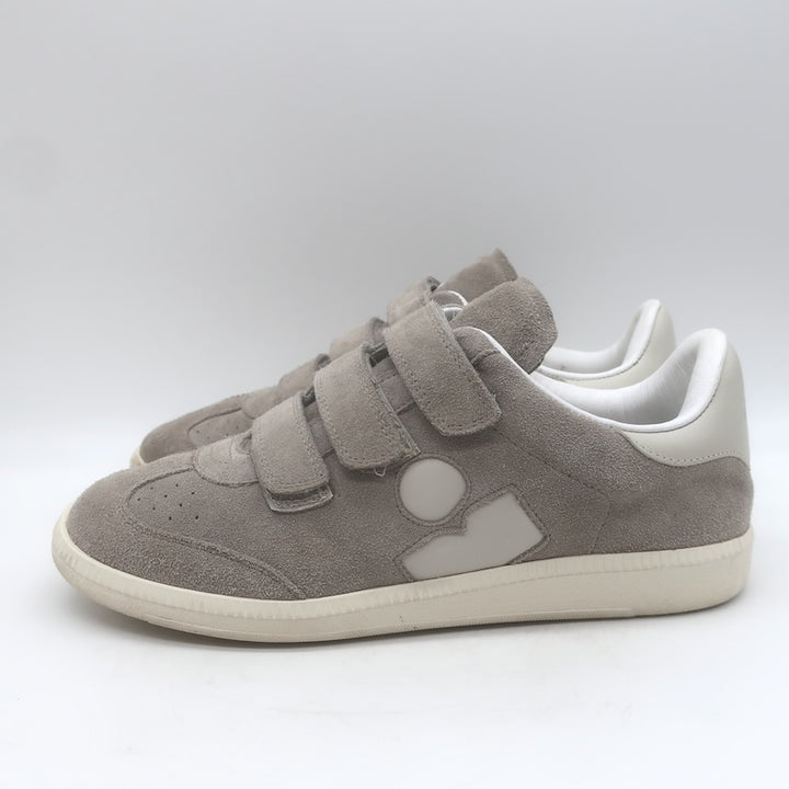 Isabel Marant Beth Grip-Strap Low Top Sneakers Taupe Gray Suede Size 39
