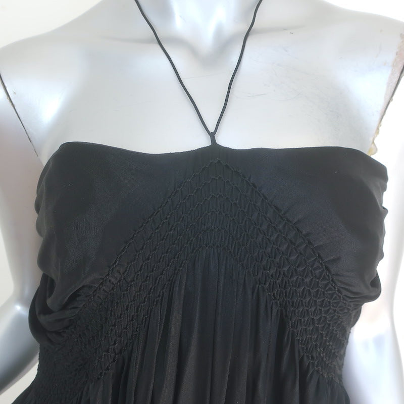 Vintage Chloe Phoebe Philo Smocked Slinky Jersey Halter Dress Black Size Medium