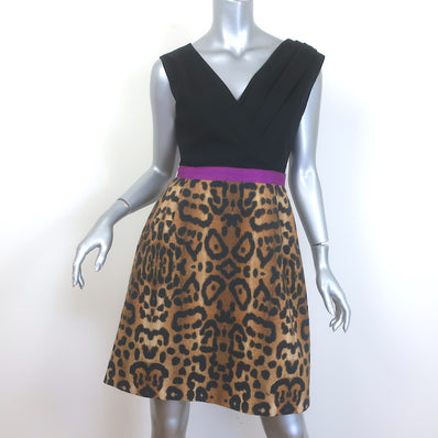 Giambattista Valli Leopard Print Mixed Media Dress Black/Brown Size 42
