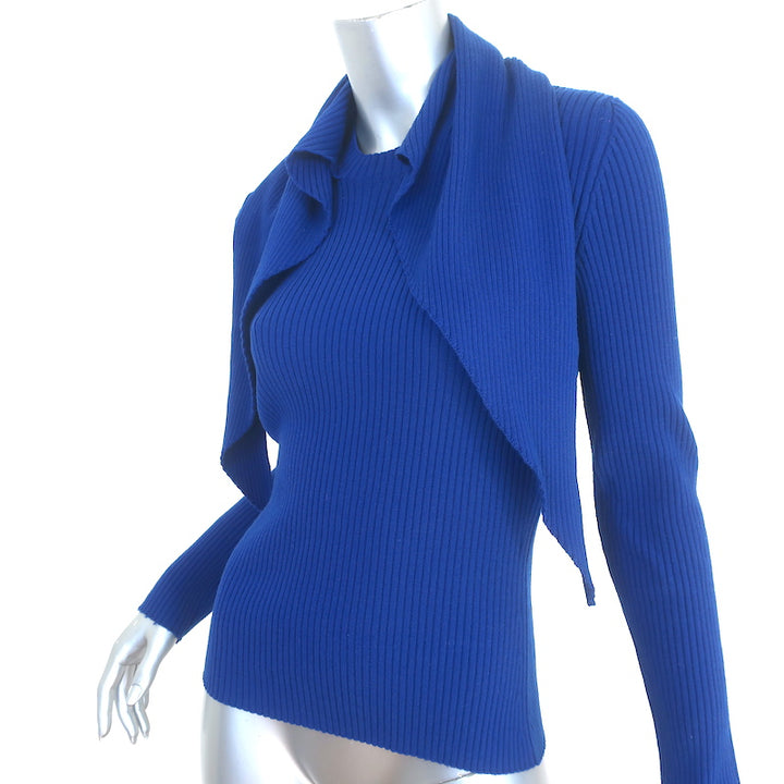 Balenciaga Scarf Sweater Cobalt Blue Ribbed Wool-Blend Size 38