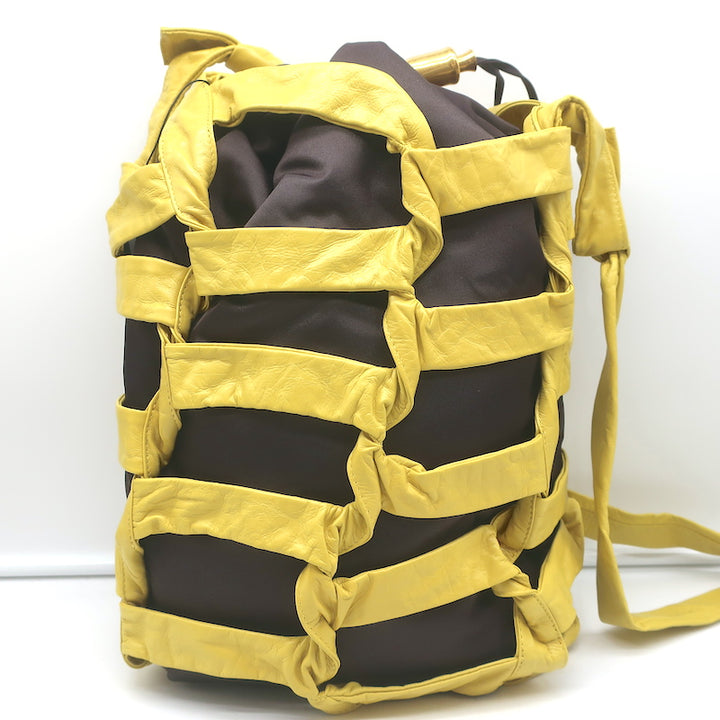 Bottega Veneta BV Tape Bucket Bag Mustard Leather &amp; Brown Nylon Crossbody NEW