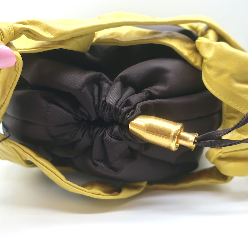 Bottega Veneta BV Tape Bucket Bag Mustard Leather &amp; Brown Nylon Crossbody NEW