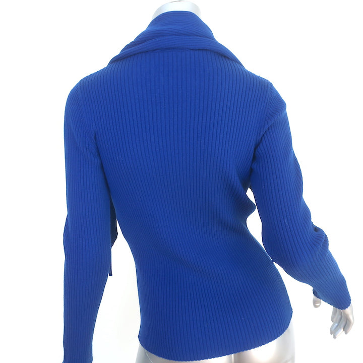 Balenciaga Scarf Sweater Cobalt Blue Ribbed Wool-Blend Size 38