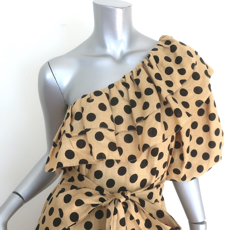 Lisa Marie Fernandez Arden Polka Dot One-Shoulder Maxi Dress Beige Size 1