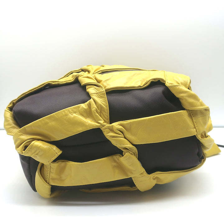 Bottega Veneta BV Tape Bucket Bag Mustard Leather &amp; Brown Nylon Crossbody NEW