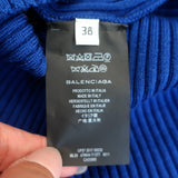 Balenciaga Scarf Sweater Cobalt Blue Ribbed Wool-Blend Size 38