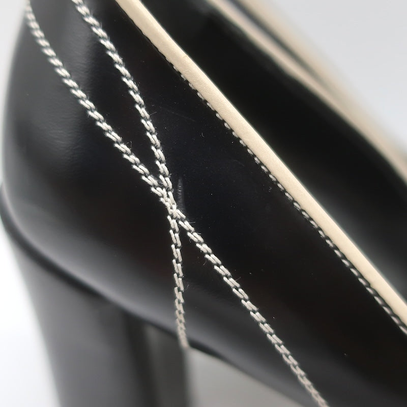 Vintage Prada Top-Stitched Pumps Black Spazzolato Leather Size 38