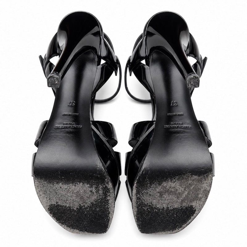 Yves Saint Laurent Tribute 120 Platform Sandals Black Patent Leather Size 37