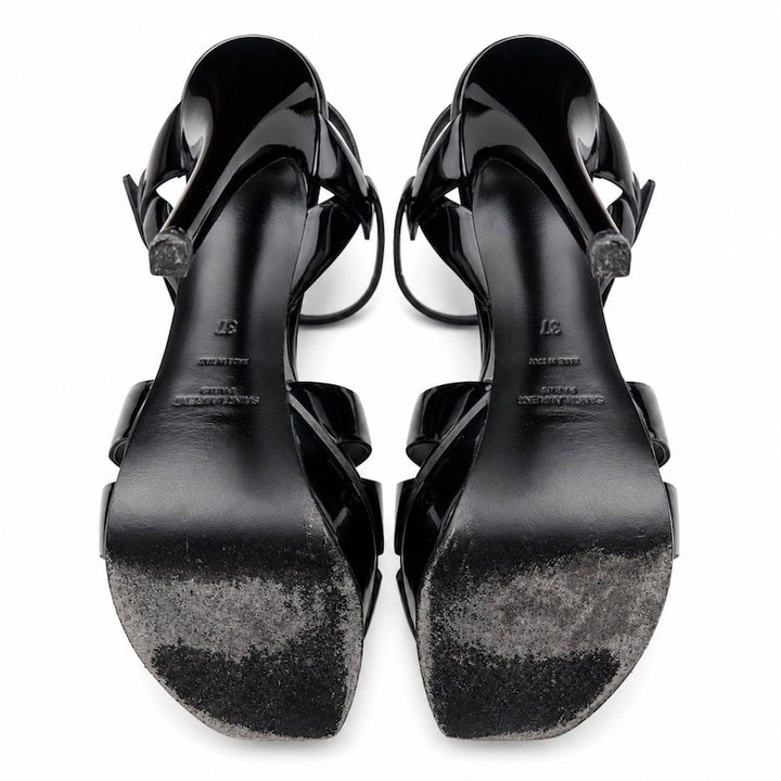 Yves Saint Laurent Tribute 120 Platform Sandals Black Patent Leather Size 37