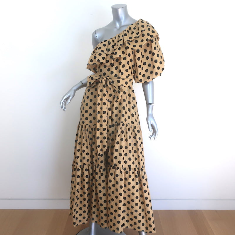 Lisa Marie Fernandez Arden Polka Dot One-Shoulder Maxi Dress Beige Size 1