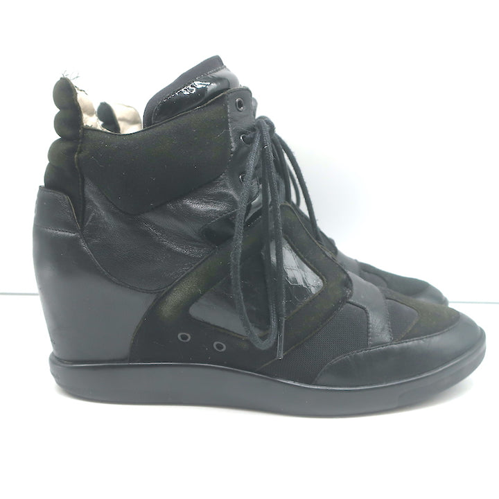 Y-3 Yohji Yamamoto x Adidas High Top Wedge Sneakers Black Leather Size UK 6 US 8