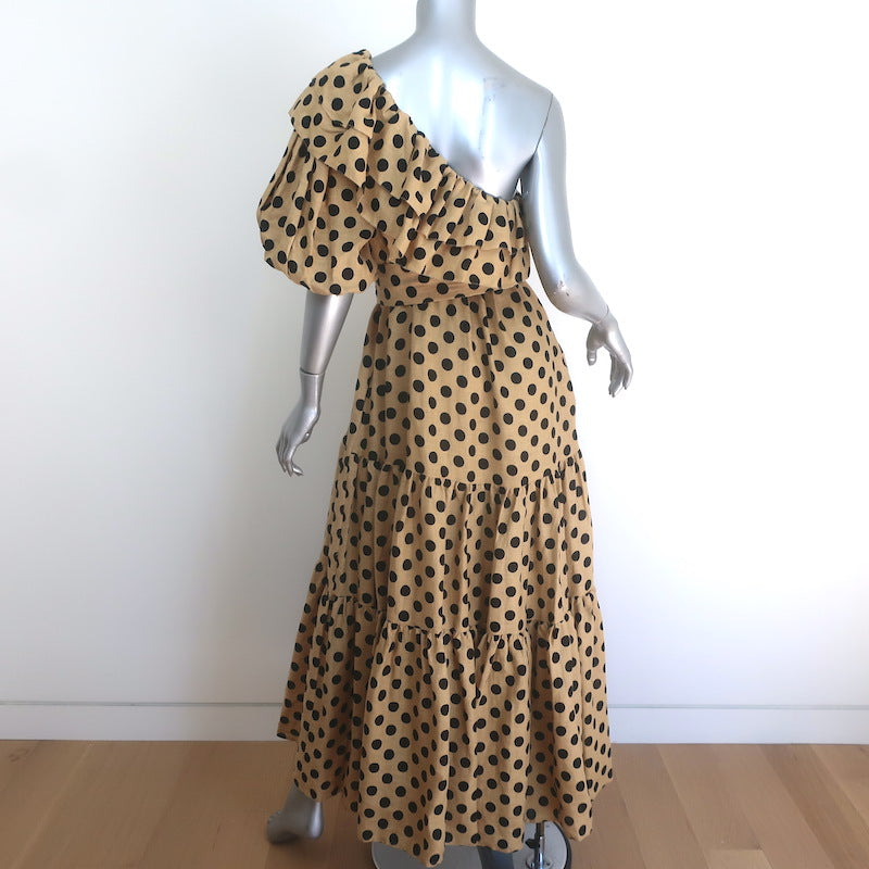 Lisa Marie Fernandez Arden Polka Dot One-Shoulder Maxi Dress Beige Size 1