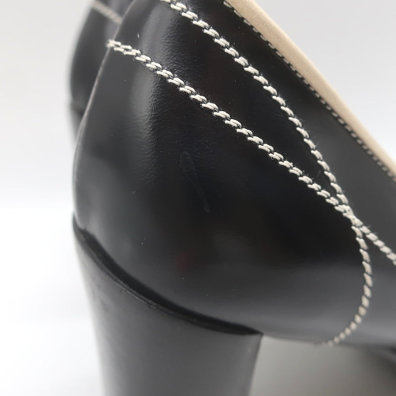 Vintage Prada Top-Stitched Pumps Black Spazzolato Leather Size 38