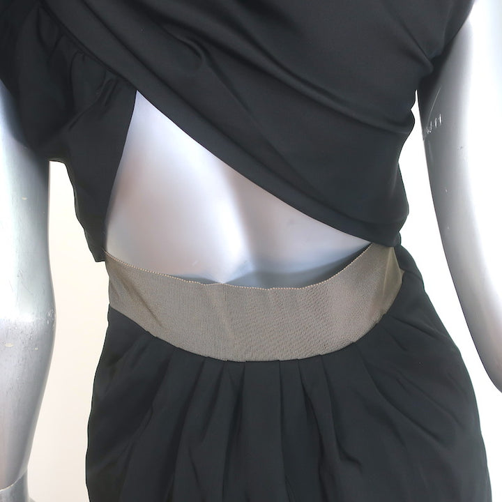 Giambattista Valli Bow-Strap Open Back Sheath Dress Black Taffeta Size 42