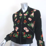 Alice + Olivia Floral-Embroidered Velvet Bomber Jacket Black Size Small