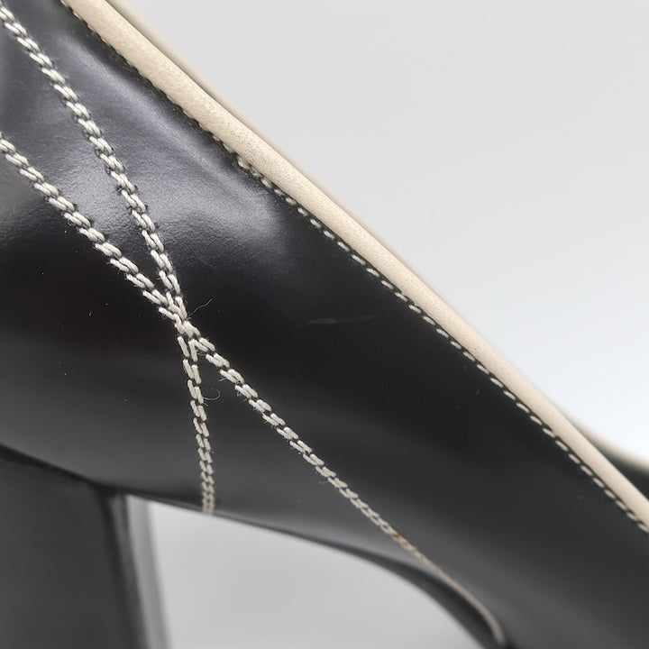Vintage Prada Top-Stitched Pumps Black Spazzolato Leather Size 38