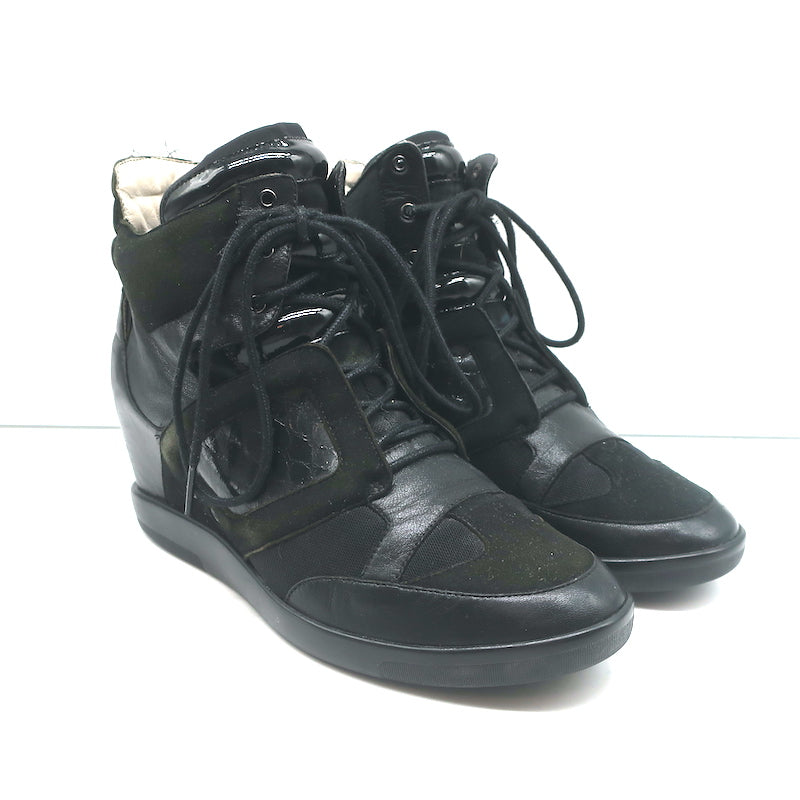 Y-3 Yohji Yamamoto x Adidas High Top Wedge Sneakers Black Leather Size Celebrity Owned Y-3 Yohji Yamamoto x Adidas High Top Wedge Sneakers Black Leather Size Celebrity Owned