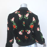 Alice + Olivia Floral-Embroidered Velvet Bomber Jacket Black Size Small
