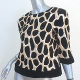 Dries Van Noten Giraffe Sequined Top Black Velvet Size 36 Short Sleeve Blouse