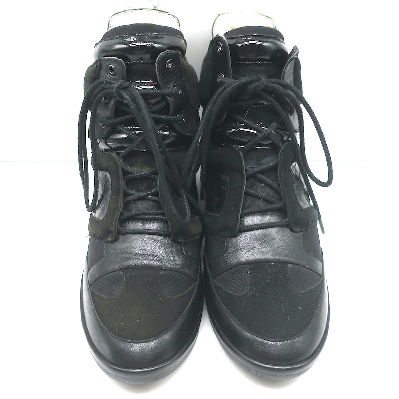Y-3 Yohji Yamamoto x Adidas High Top Wedge Sneakers Black Leather Size Celebrity Owned Y-3 Yohji Yamamoto x Adidas High Top Wedge Sneakers Black Leather Size Celebrity Owned
