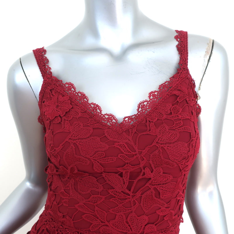 Marchesa Notte 3D Guipure Lace Sleeveless Midi Dress Red Size 0