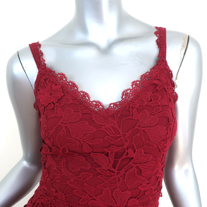 Marchesa Notte 3D Guipure Lace Sleeveless Midi Dress Red Size 0