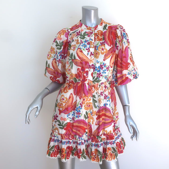 FARM Rio Spring Bananas Belted Mini Dress White/Multi Floral Print Size Small