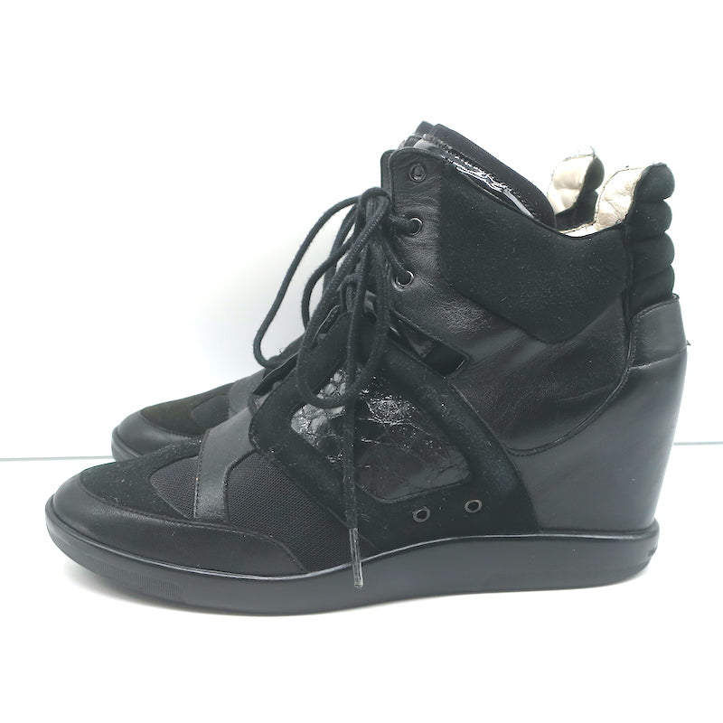 Y-3 Yohji Yamamoto x Adidas High Top Wedge Sneakers Black Leather Size UK 6 US 8