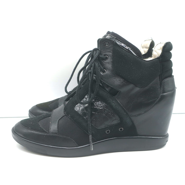 Y-3 Yohji Yamamoto x Adidas High Top Wedge Sneakers Black Leather Size UK 6 US 8